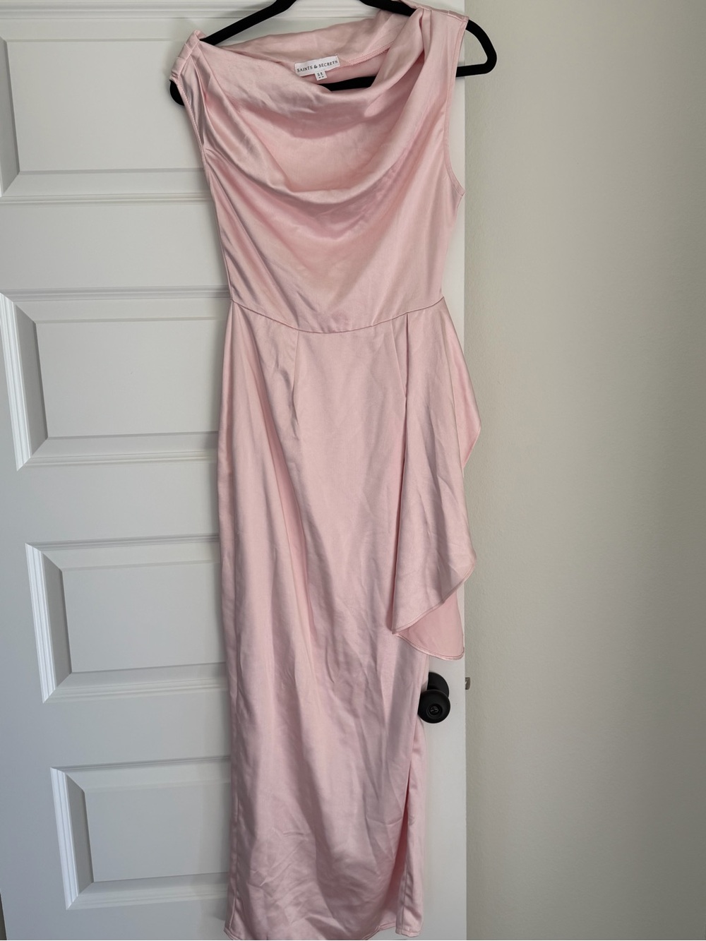Satin Cowl Neck Maxi Dress in Light Pink - Elegant Evening Gown